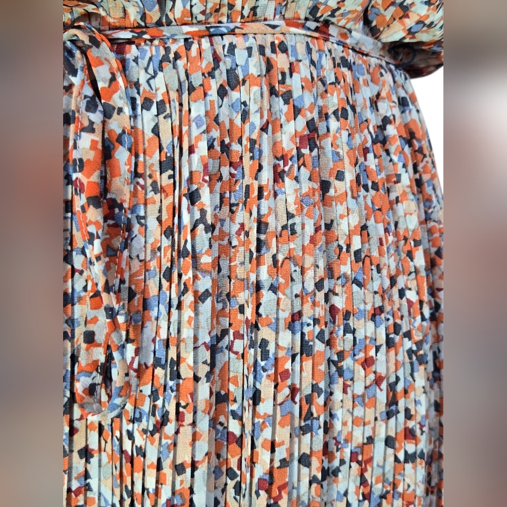 Anthropologie Pinch Pleated Midi Dress Medium Multicolor Elastic Waist - Picture 10 of 13